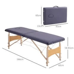 Camilla de Masaje Plegable con Marco de Madera con Altura Regulable y Bolsa de Transporte 186x60x61-87 cm Púrpura - Ogal.Es