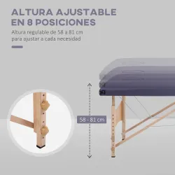 Camilla de Masaje Plegable con Marco de Madera con Altura Regulable y Bolsa de Transporte 186x60x61-87 cm Púrpura - Ogal.Es