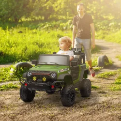 Coche Eléctrico para Niños de +3 Años con Batería 12V Mando a Distancia Faros LED Bocina Música Verde - Ogal.Es