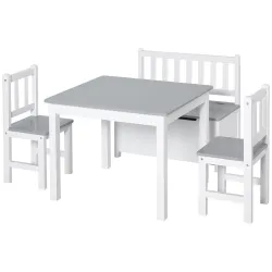 Mesa Infantil con 2 Sillas y Banco Juego de Muebles para Actividades para Niños de +3 Años para Dormitorio Gris ... - Ogal.Es