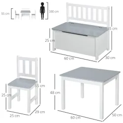 Mesa Infantil con 2 Sillas y Banco Juego de Muebles para Actividades para Niños de +3 Años para Dormitorio Gris ... - Ogal.Es