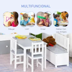 Mesa Infantil con 2 Sillas y Banco Juego de Muebles para Actividades para Niños de +3 Años para Dormitorio Gris ... - Ogal.Es