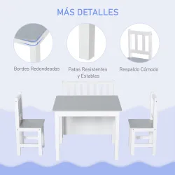 Mesa Infantil con 2 Sillas y Banco Juego de Muebles para Actividades para Niños de +3 Años para Dormitorio Gris ... - Ogal.Es