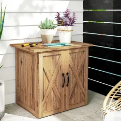 Caseta de Jardín Exterior de Madera con 2 Puertas Magnéticas para Almacenamiento de Herramientas 77x55x72 cm Marrón - Ogal.Es