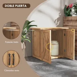 Caseta de Jardín Exterior de Madera con 2 Puertas Magnéticas para Almacenamiento de Herramientas 77x55x72 cm Marrón - Ogal.Es