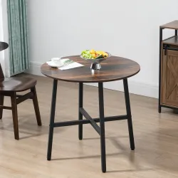 Mesa de Comedor Redonda Mesa de Cocina para 4 Personas con Patas de Acero para Salón Ø80x76 cm Marrón Rústico y ... - Ogal.Es