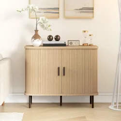 Aparador Vintage Mueble Buffet con 2 Puertas Correderas de Tambor Tipo Persiana 90x40x75 cm Roble y Negro - Ogal.Es