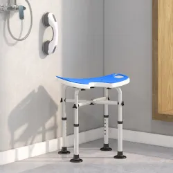 Silla de Ducha Antideslizante con Barra de Agarre con Ventosas Altura Regulable y Asiento en Forma de U Azul - Ogal.Es