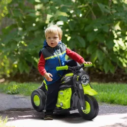 Moto Eléctrica para Niños de +2 Años con Función de Soplar Burbujas Faros Música Velocidad 3 km/h Carga 30 kg Verde - Ogal.Es