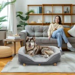 Sofá para Mascotas con Parte Superior Desmontable Funda Lavable y Patas de Madera Carga 25 kg 90x78x25 cm Gris - Ogal.Es