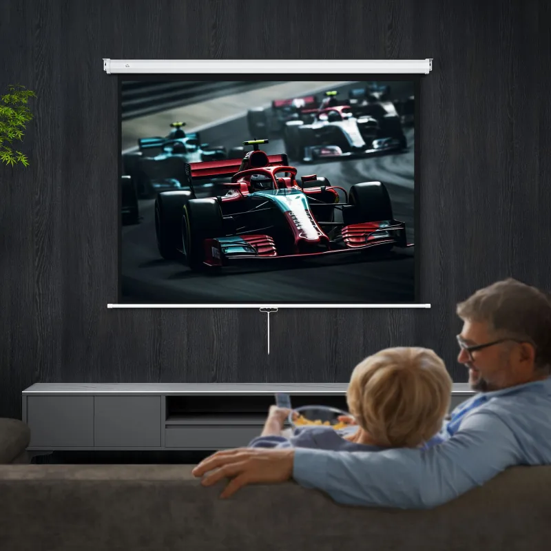 Pantalla Proyector de 84 Pulgadas Formato 4:3 4K Pantalla de Proyección Montaje en Pared o Techo Blanco - Ogal.Es