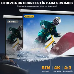 Pantalla Proyector de 84 Pulgadas Formato 4:3 4K Pantalla de Proyección Montaje en Pared o Techo Blanco - Ogal.Es