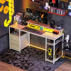 Mesa de Escritorio con Luces LED Cajones Tomas de Corriente Puertos USB y Soporte para Monitor 155,5x48x88,5 cm ... - Ogal.Es
