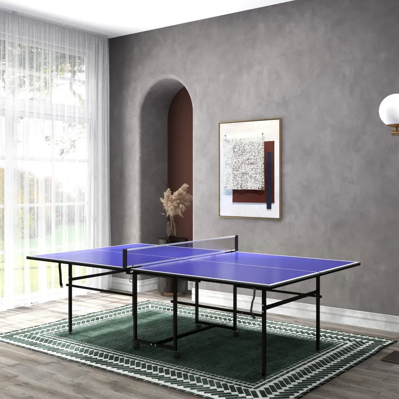 Mesa de Ping-Pong Plegable con 4 Ruedas Red 2 Palas y 3 Pelotas para Interior y Exterior 274x152,5x75,5 cm Azul - Ogal.Es