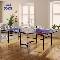 Mesa de Ping-Pong Plegable con 4 Ruedas Red 2 Palas y 3 Pelotas para Interior y Exterior 274x152,5x75,5 cm Azul - Ogal.Es
