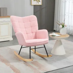 Silla Mecedora de Borreguito Sillón Balancín Oscilante 40° con Patas de Madera de Haya Carga 120 kg 71x98x101 cm... - Ogal.Es