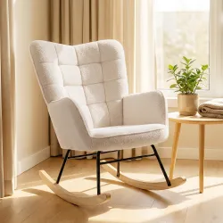 Silla Mecedora de Borreguito Sillón Balancín Oscilante 40° con Patas de Madera de Haya Carga 120 kg 71x98x101 cm... - Ogal.Es
