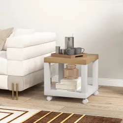 Mesa Auxiliar con Ruedas Estante Abierto Mesa para Sofá Sala Dormitorio 40x40x40 cm Natural y Blanco - Ogal.Es