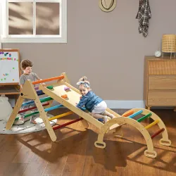 Triángulo de Escalada de Madera 5 en 1 con Rampa Escalador de Arco 178x64,5x63 cm Multicolor - Ogal.Es