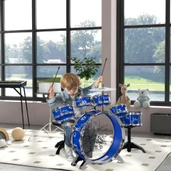 Batería para Niños de +3 Años con Tambores Bombo Platillo Pedal y Baquetas Diseño con Tema de Estrellas 65x22x57... - Ogal.Es