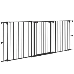 Valla para Mascotas de Acero Plegable con 3 Paneles Doble Cerradura y Función de Bloqueo Auxiliar 206x90 cm Negro - Ogal.Es