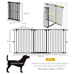 Valla para Mascotas de Acero Plegable con 3 Paneles Doble Cerradura y Función de Bloqueo Auxiliar 206x90 cm Negro - Ogal.Es