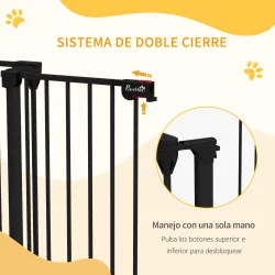 Valla para Mascotas de Acero Plegable con 3 Paneles Doble Cerradura y Función de Bloqueo Auxiliar 206x90 cm Negro - Ogal.Es