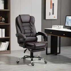 Silla de Escritorio con Reposapiés Silla Ejecutiva Giratoria con Altura Ajustable Tapizada en PU y Reposabrazos ... - Ogal.Es