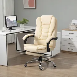 Silla de Escritorio con Reposapiés Silla Ejecutiva Giratoria con Altura Ajustable Tapizada en PU y Reposabrazos ... - Ogal.Es