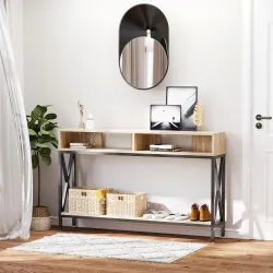 Mueble para Recibidor con 2 Compartimientos y Estante Consola para Recibidor Entrada Pasillo 120x23,5x75cm Roble... - Ogal.Es