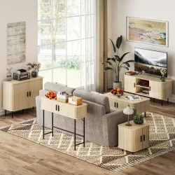 Consola Vintage Mesa de Pasillo con 2 Puertas Correderas de Tambor Tipo Persiana 100x30x80 cm Roble y Negro - Ogal.Es