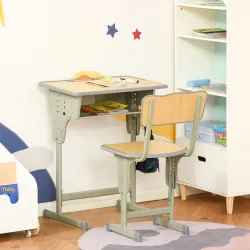 Juego de Escritorio y Silla para Niños de +6 Años Altura Ajustable con Cajón y Gancho Natural - Ogal.Es