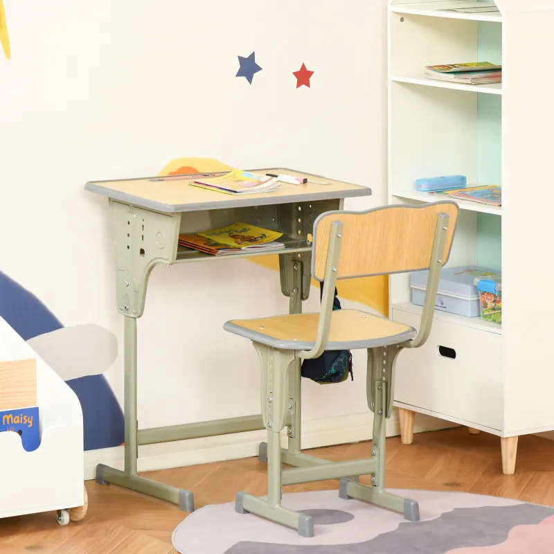 Juego de Escritorio y Silla para Niños de +6 Años Altura Ajustable con Cajón y Gancho Natural - Ogal.Es