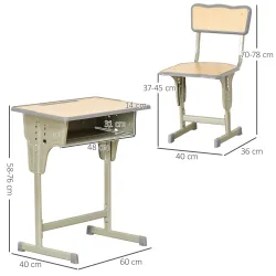 Juego de Escritorio y Silla para Niños de +6 Años Altura Ajustable con Cajón y Gancho Natural - Ogal.Es