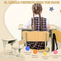 Juego de Escritorio y Silla para Niños de +6 Años Altura Ajustable con Cajón y Gancho Natural - Ogal.Es