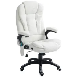 Silla de Oficina con Masaje de 6 Puntos con Función de Calefacción Tejido de Borreguito 67x74x107-116 cm Blanco - Ogal.Es