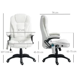 Silla de Oficina con Masaje de 6 Puntos con Función de Calefacción Tejido de Borreguito 67x74x107-116 cm Blanco - Ogal.Es