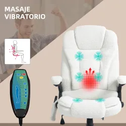 Silla de Oficina con Masaje de 6 Puntos con Función de Calefacción Tejido de Borreguito 67x74x107-116 cm Blanco - Ogal.Es
