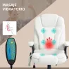 Silla de Oficina con Masaje de 6 Puntos con Función de Calefacción Tejido de Borreguito 67x74x107-116 cm Blanco - Ogal.Es