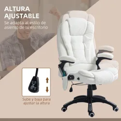 Silla de Oficina con Masaje de 6 Puntos con Función de Calefacción Tejido de Borreguito 67x74x107-116 cm Blanco - Ogal.Es