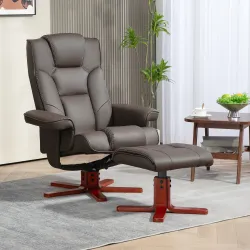 Sillón Reclinable con Reposapiés Tapizado en PU y Estructura de Madera Carga 150 kg Butaca para Dormitorio Marrón - Ogal.Es