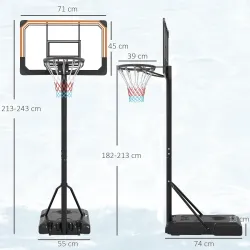 Canasta de Baloncesto de Exterior con Altura Ajustable 182-213 cm Ruedas Base Rellenable Negro - Ogal.Es