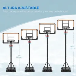 Canasta de Baloncesto de Exterior con Altura Ajustable 182-213 cm Ruedas Base Rellenable Negro - Ogal.Es