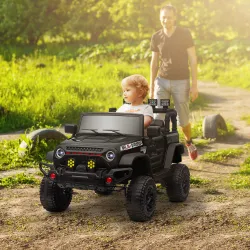 Coche Eléctrico para Niños de +3 Años con Batería 12V Mando a Distancia Faros LED Bocina Música Negro - Ogal.Es