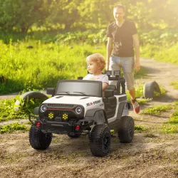 Coche Eléctrico para Niños de +3 Años con Batería 12V Mando a Distancia Faros LED Bocina Música Blanco - Ogal.Es