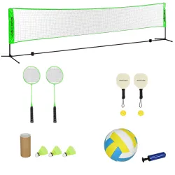 Red con Soporte con 2 Raquetas y 3 Volantes de Bádminton y 2 Palas y 2 Bolas de Pickleball y Pelota de Voleibol - Ogal.Es