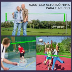 Red con Soporte con 2 Raquetas y 3 Volantes de Bádminton y 2 Palas y 2 Bolas de Pickleball y Pelota de Voleibol - Ogal.Es