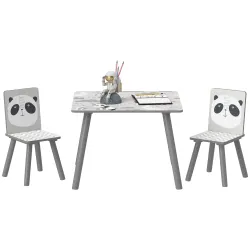 Set de Mesa y 2 Sillas Conjunto de Muebles Infantiles de 3 Piezas para Niños de +3 Años con Cenefa y Panda Gris ... - Ogal.Es