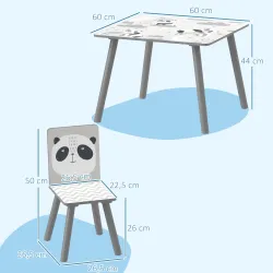 Set de Mesa y 2 Sillas Conjunto de Muebles Infantiles de 3 Piezas para Niños de +3 Años con Cenefa y Panda Gris ... - Ogal.Es