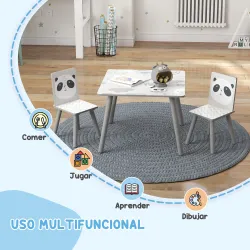 Set de Mesa y 2 Sillas Conjunto de Muebles Infantiles de 3 Piezas para Niños de +3 Años con Cenefa y Panda Gris ... - Ogal.Es